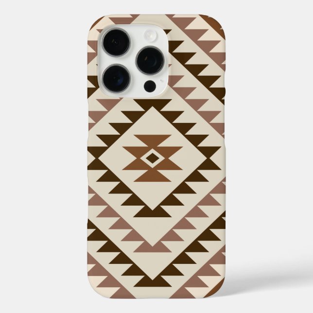Aztec-Diamantmuster-Design Braun+Creme iPhone 16 Pro Hülle (Rückseite)
