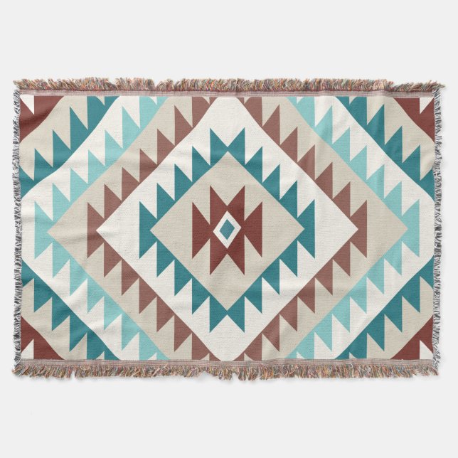 Aztec Diamond (v) Motif Design Teals Creams Browns Decke (Vorderseite)