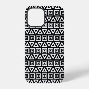 Aztec Dreiecke+Quadrate Muster Weiß auf Schwarz iPhone 12 Pro Hülle
