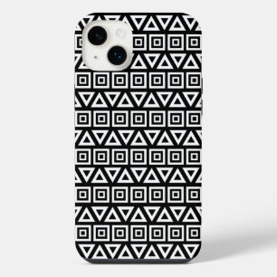 Aztec Dreiecke+Quadrate Muster Weiß auf Schwarz iPhone 14 Plus Hülle