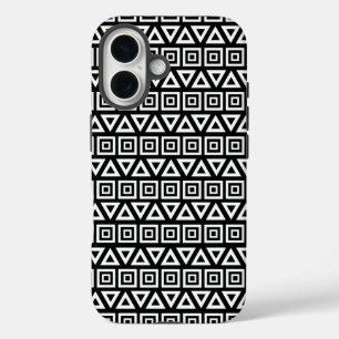 Aztec Dreiecke+Quadrate Muster Weiß auf Schwarz iPhone 16 Hülle