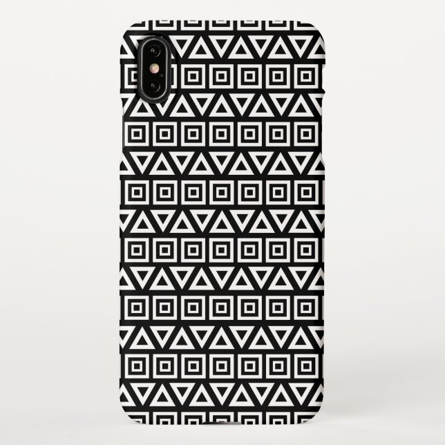 Aztec Dreiecke+Quadrate Muster Weiß auf Schwarz iPhone Hülle (Rückseite)