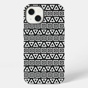 Aztec Dreiecke+Quadrate Muster Weiß auf Schwarz iPhone Hülle