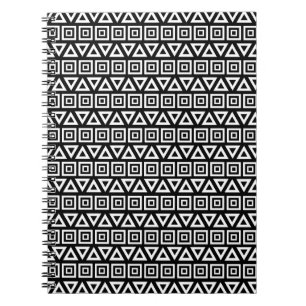 Aztec Dreiecke+Quadrate Muster Weiß auf Schwarz Notizblock