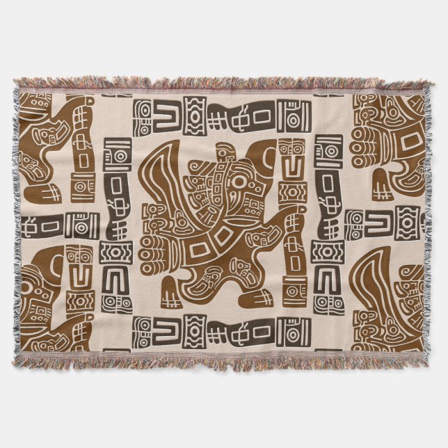 Aztec Eagle Warrior Tribal Alte Kunst Decke (Vorderseite)