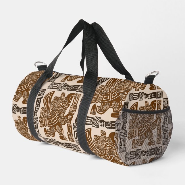 Aztec Eagle Warrior Tribal Alte Kunst Duffle Bag (Rechte Ecke)