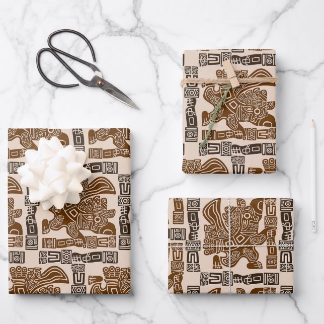 Aztec Eagle Warrior Tribal Alte Kunst Geschenkpapier Set (Vorderseite)