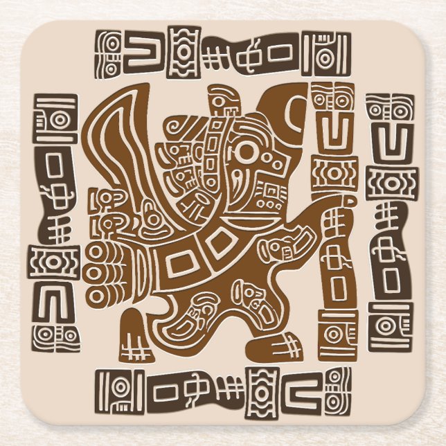 Aztec Eagle Warrior Tribal Alte Kunst Rechteckiger Pappuntersetzer (Vorderseite)