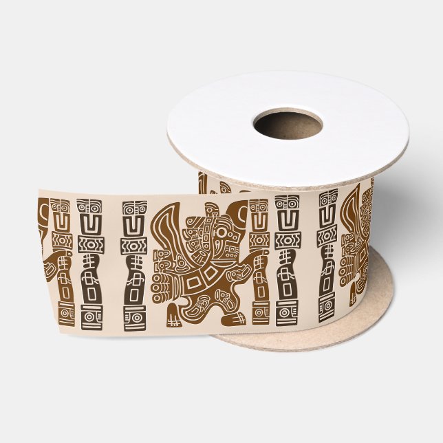 Aztec Eagle Warrior Tribal Alte Kunst Satinband (Spule)