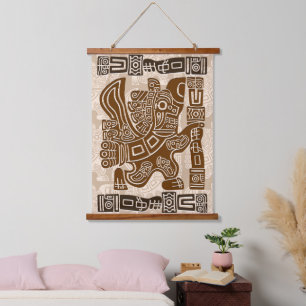 Aztec Eagle Warrior Tribal Alte Kunst Wandteppich Mit Holzrahmen