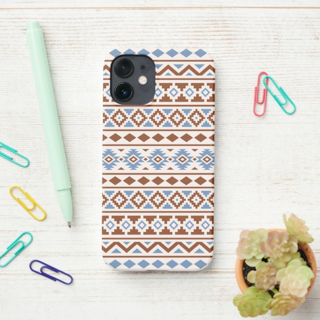 Aztec Essence Muster II Rust Blue Creme iPhone 12 Mini Hülle (Auf dem Schreibtisch)