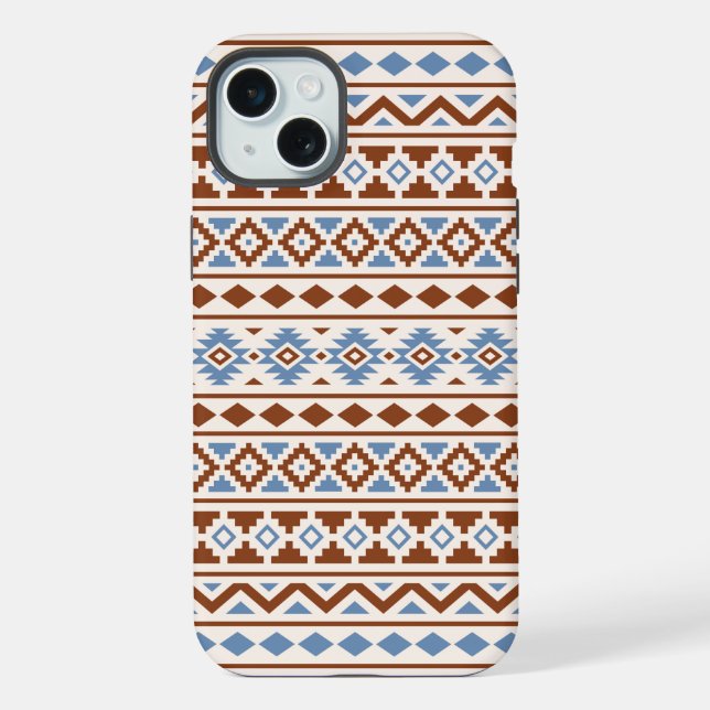 Aztec Essence Muster II Rust Blue Creme iPhone 15 Plus Hülle (Rückseite)