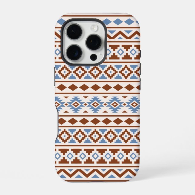 Aztec Essence Muster II Rust Blue Creme iPhone 16 Pro Hülle (Rückseite)
