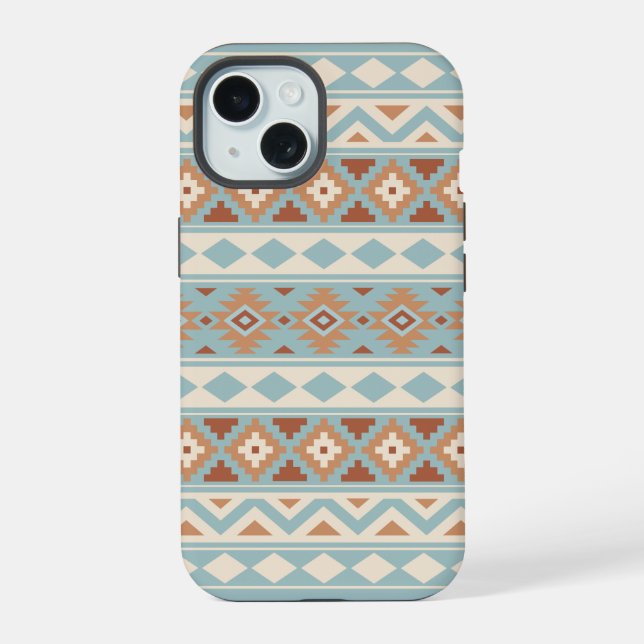 Aztec Essence Ptn IIIb Blue Cream Terracottas iPhone 15 Hülle (Rückseite)