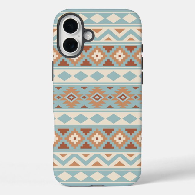 Aztec Essence Ptn IIIb Blue Cream Terracottas iPhone 16 Plus Hülle (Rückseite)