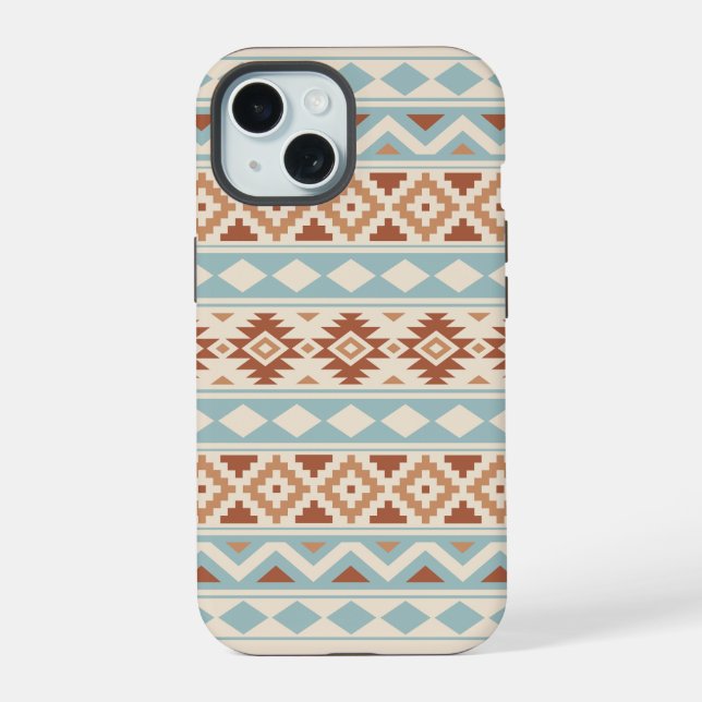 Aztec Essence Ptn IIIb Blue Terracottas Creme iPhone 15 Hülle (Rückseite)