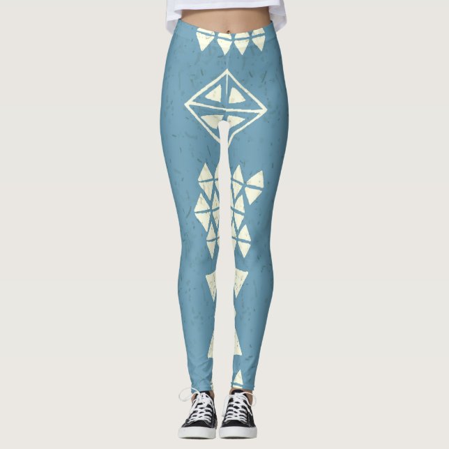 Aztec Ethnic: Blue Geometric Seamless. Leggings (Vorderseite)