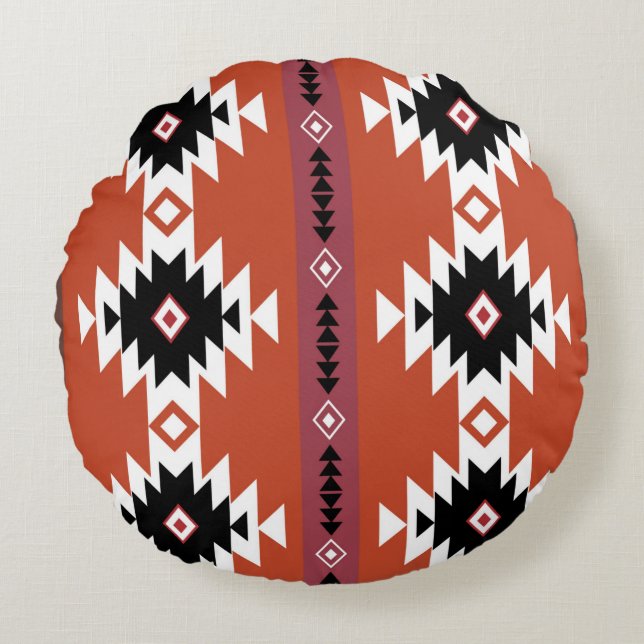 Aztec farbiges geometrisches Muster Rundes Kissen (Vorderseite)