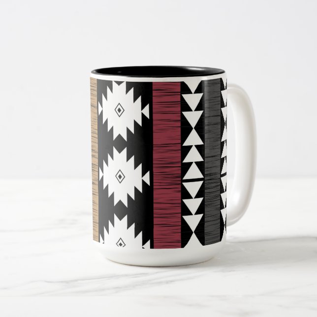 Aztec farbiges geometrisches Muster Zweifarbige Tasse (VorderseiteRechts)