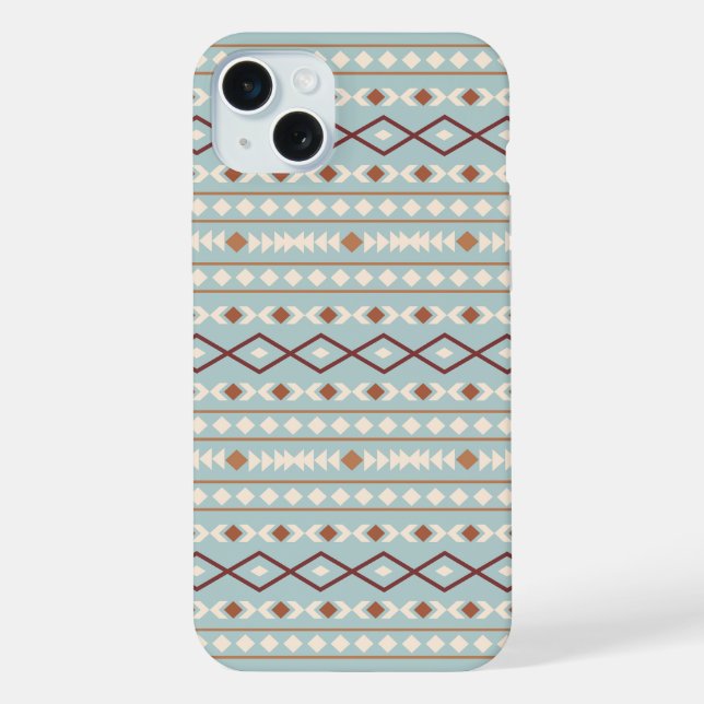 Aztec-Formenmuster Rost Creme Türkisblau iPhone 15 Plus Hülle (Rückseite)