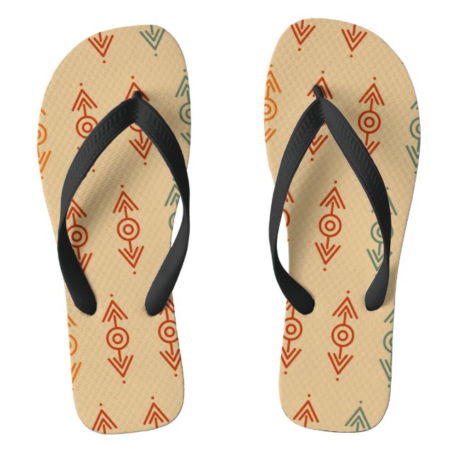 Aztec Geometric Blue und Orange Tribal Southwester Flip Flops (Fußbett)