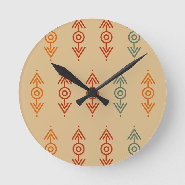 Aztec Geometric Blue und Orange Tribal Southwester Runde Wanduhr (Vorderseite)