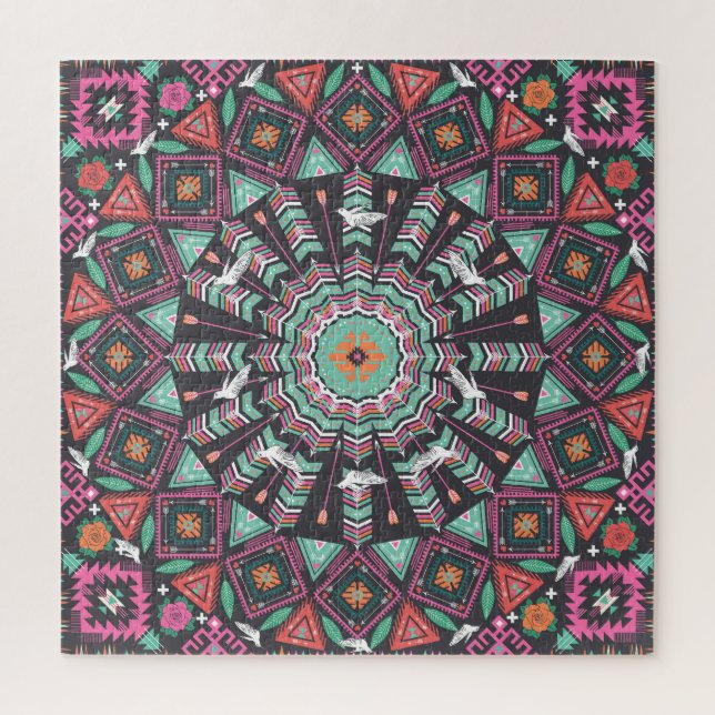 Aztec Geometric: farbiges Zirkelmuster (Vertikal)