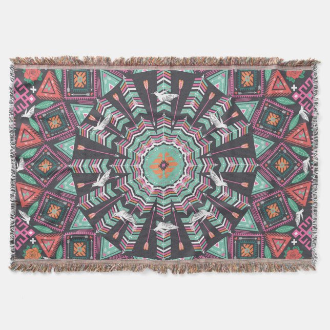 Aztec Geometric: farbiges Zirkelmuster Decke (Vorderseite)