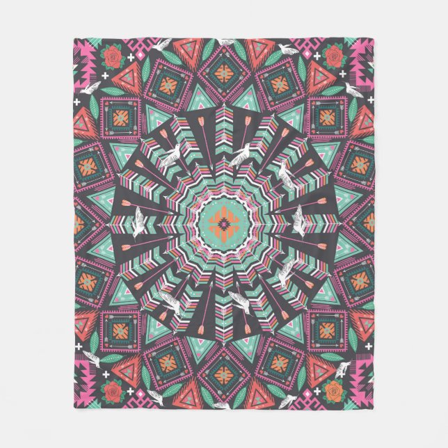 Aztec Geometric: farbiges Zirkelmuster Fleecedecke (Vorderseite)