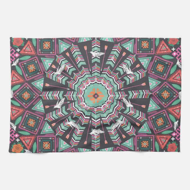 Aztec Geometric: farbiges Zirkelmuster Geschirrtuch (Horizontal)