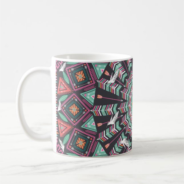 Aztec Geometric: farbiges Zirkelmuster Kaffeetasse (Links)