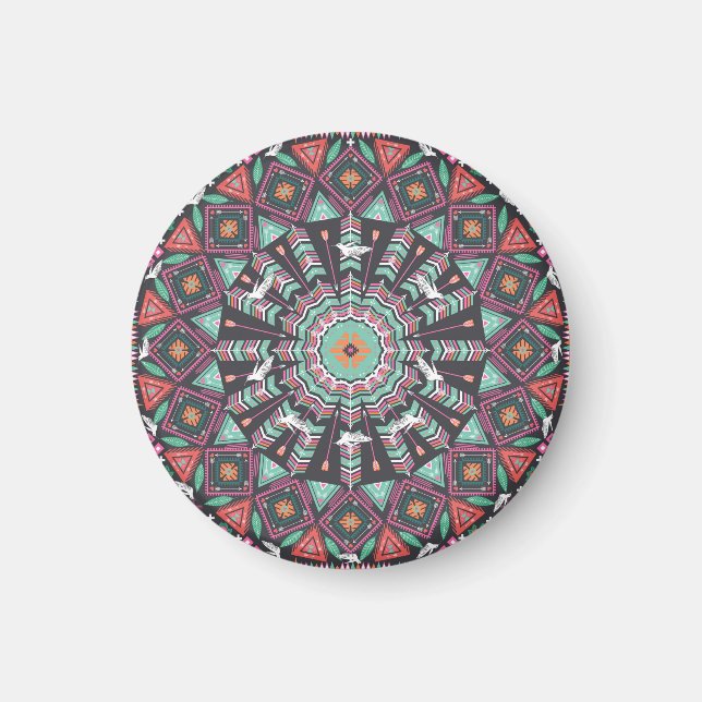 Aztec Geometric: farbiges Zirkelmuster Magnet (Vorne)