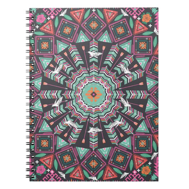 Aztec Geometric: farbiges Zirkelmuster Notizblock (Vorderseite)