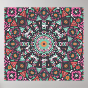 Aztec Geometric: farbiges Zirkelmuster Poster