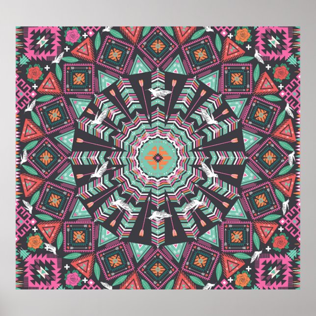 Aztec Geometric: farbiges Zirkelmuster Poster (Vorne)