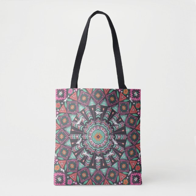 Aztec Geometric: farbiges Zirkelmuster Tasche (Vorderseite)