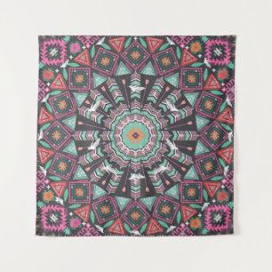 Aztec Geometric: farbiges Zirkelmuster Wandteppich