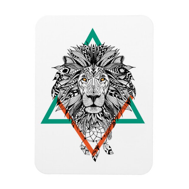 Aztec Geometric Lion Portrait Magnet (Vertikal)