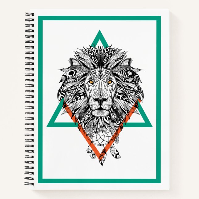 Aztec Geometric Lion Portrait Notizbuch (Vorderseite)
