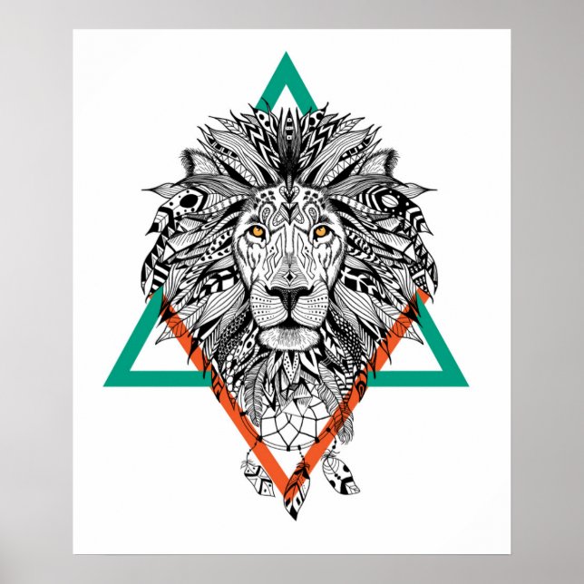 Aztec Geometric Lion Portrait Poster (Vorne)