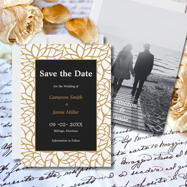 Aztec Gold Color Foliage Kontur Save the Date Einladung (Aztec Gold Color Foliage Outline Save The Date Invitation)