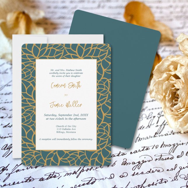 Aztec Gold Foliage Kontur Wedding Einladung (Aztec Gold Foliage Outline Wedding Invitation)
