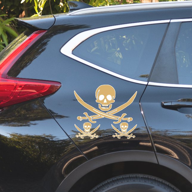 Aztec Gold Skull & Cutlass Pirate Calico Jack Aufkleber (Auto Seite)