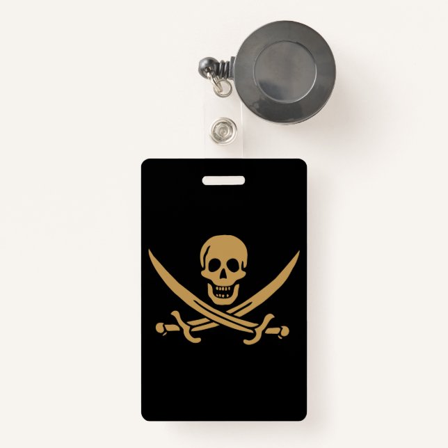 Aztec Gold Skull & Cutlass Pirate Calico Jack Ausweis (Vorderseite mit Rechteck)