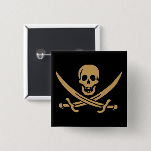 Aztec Gold Skull & Cutlass Pirate Calico Jack Button