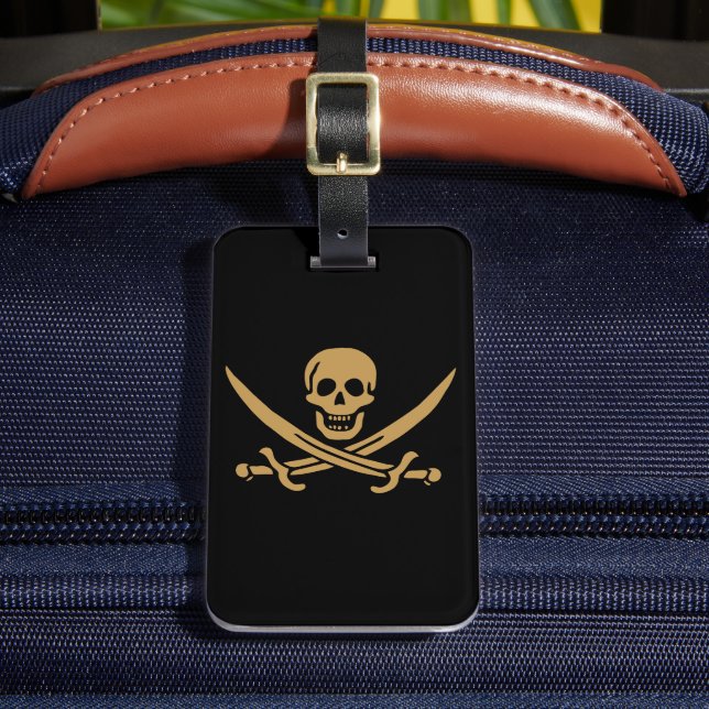 Aztec Gold Skull & Cutlass Pirate Calico Jack Gepäckanhänger (Vorderseite Insitu 2)