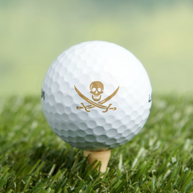 Aztec Gold Skull & Cutlass Pirate Calico Jack Golfball (Insitu T-Shirt)