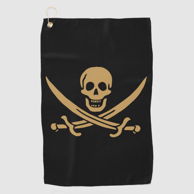 Aztec Gold Skull & Cutlass Pirate Calico Jack Golfhandtuch (Vorderseite)