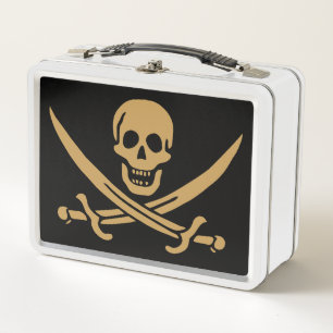 Aztec Gold Skull & Cutlass Pirate Calico Jack Metall Brotdose