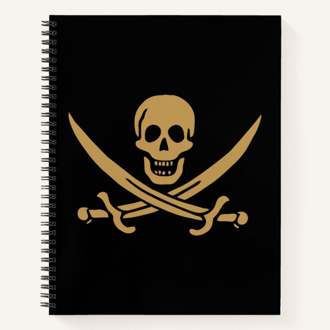 Aztec Gold Skull & Cutlass Pirate Calico Jack Notizbuch (Vorderseite)